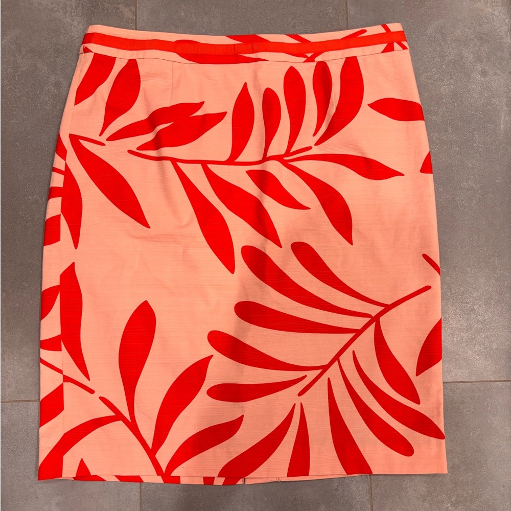 Boden Pink and Red Tropical-Print Pencil Skirt